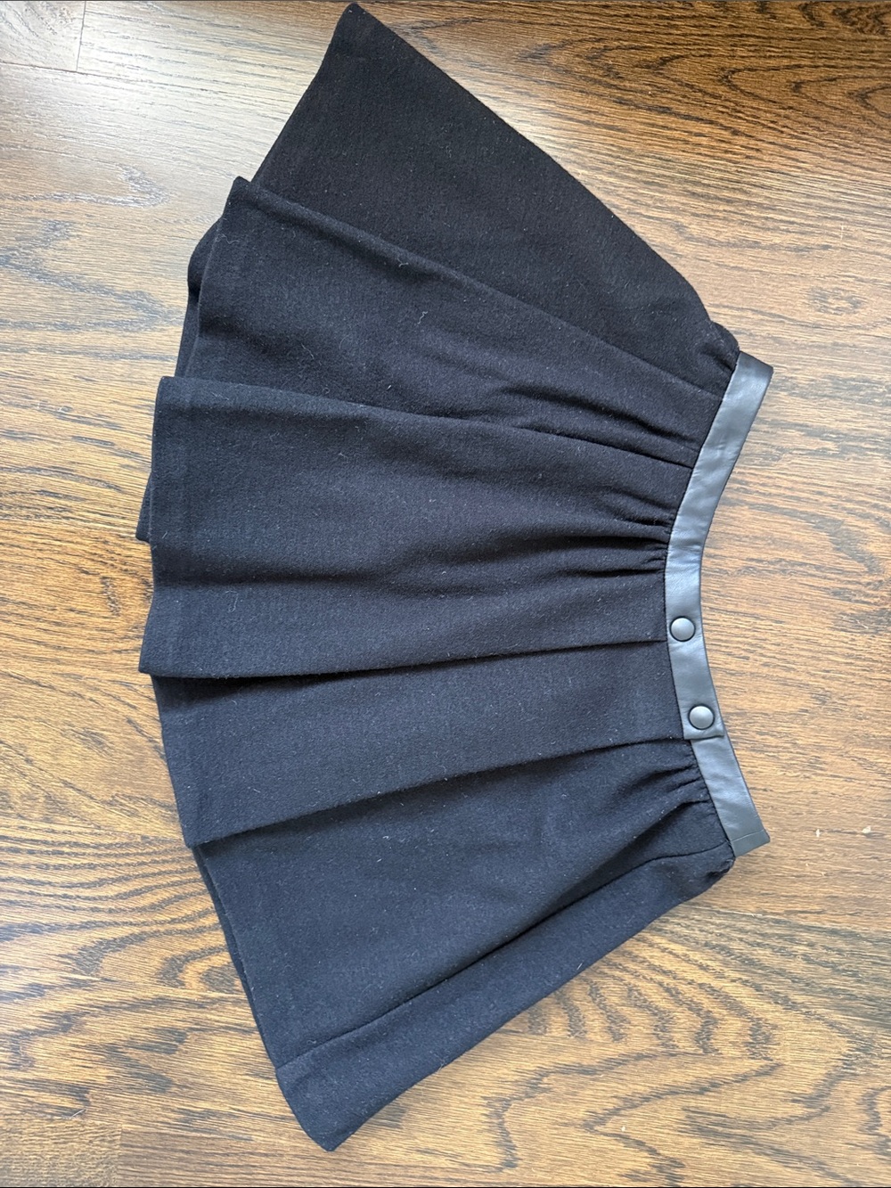 Maje Black Pleated Skater Skirt with Faux Leather Waistband sz 36 / XS